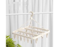 Droogrek voor kleding met 32 clips en opvouwbare hanger (gebroken wit)