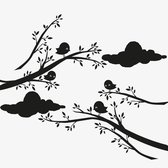 Tak en vogeltjes | Statische raamsticker - Groen - 30 x 20 cm