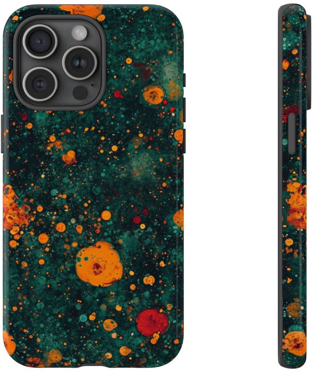 Abstracte Oranje en Teal Bellenpatroon – Telefoonhoesje Geschikt voor iPhone 15 Pro Max