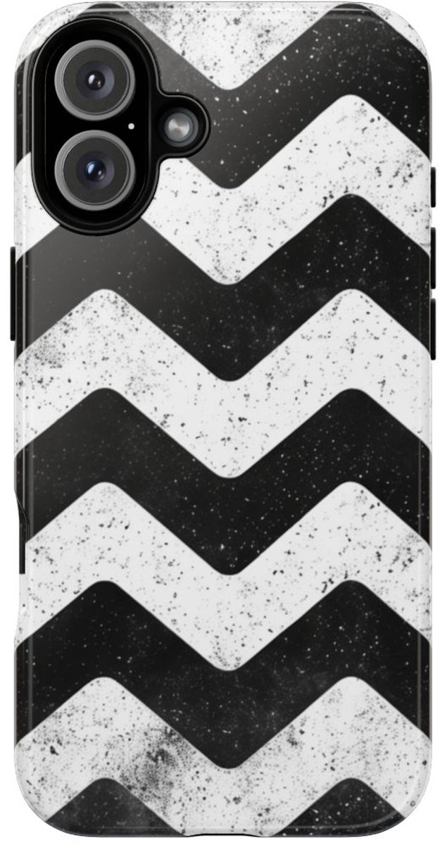 Zwart-Wit Zigzagpatroon met Vintage Effect – Telefoonhoesje Geschikt voor iPhone 16 Plus