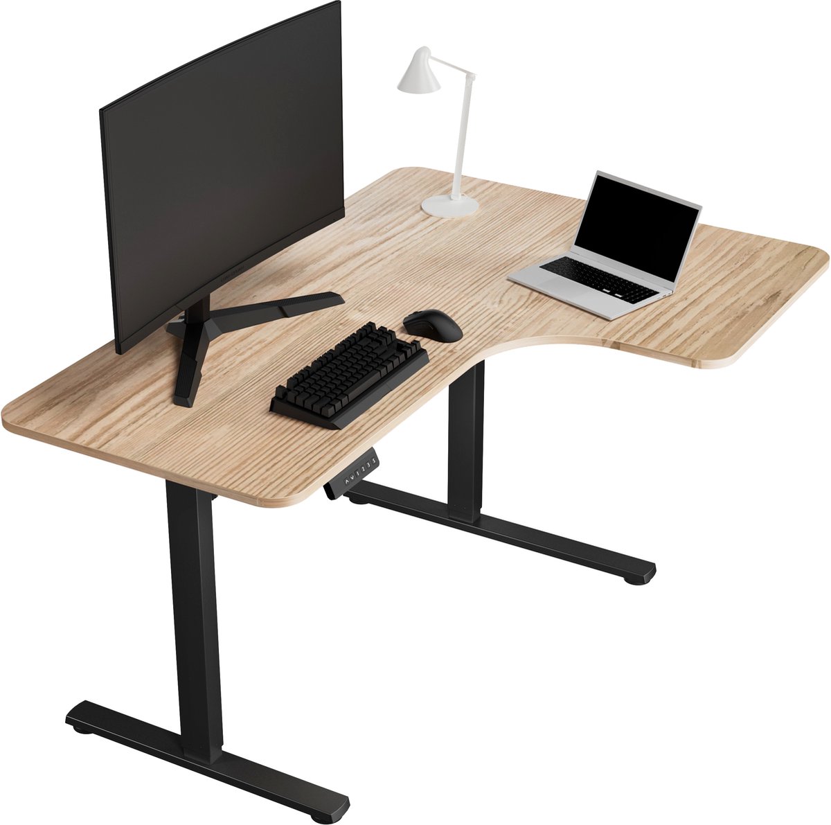 Vestland - Zit‑Sta Bureau Elektrisch | Hoekbureau | L-vormig | 140 x 100 x 60 cm | Eiken-Zwart | Dubbele Motor