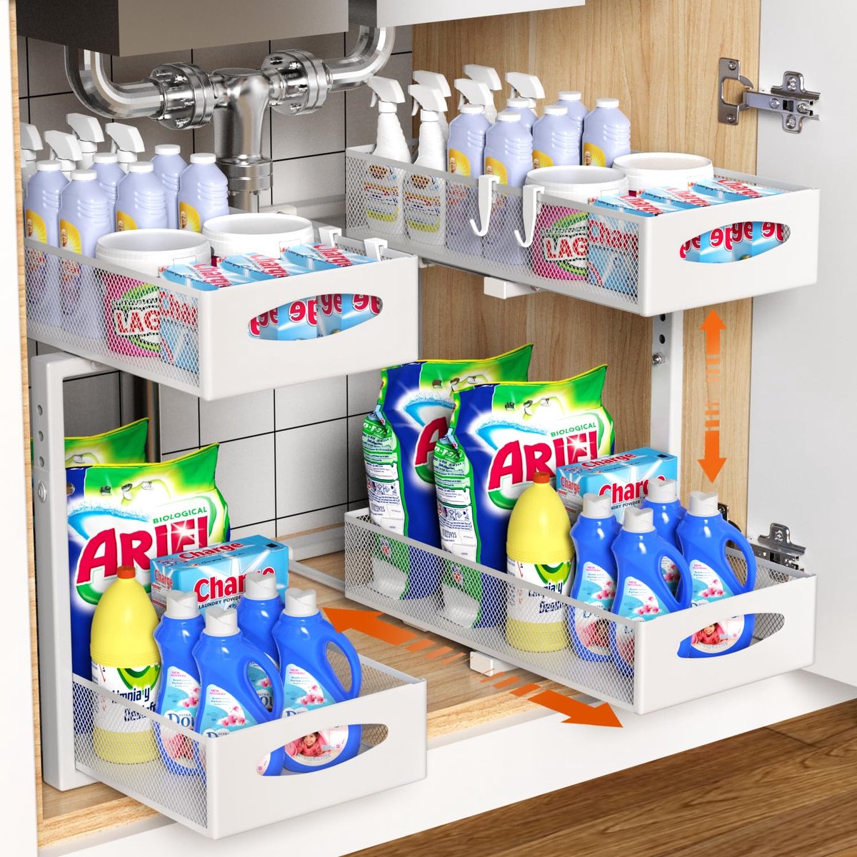 Ibenzoa® Uittrekbare metalen kastorganizer met twee niveaus voor keuken en badkamer