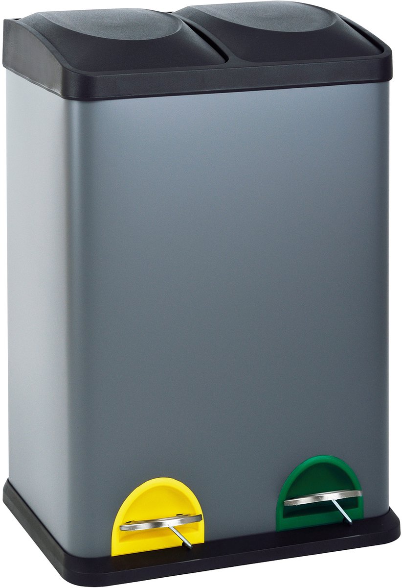 SVITA TC2X20 keukenafvalemmer 40 liter - 2x20L afvalemmer 2-persoons afvalemmer afvalscheiding pedaalemmer staal grijs