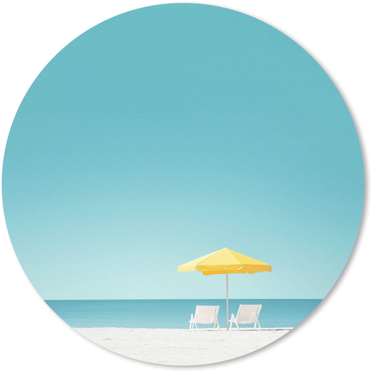Muismat rond 30x30 cm - Mousepad Strand - Blauwe lucht - Geel - Parasol - Ronde muismatten