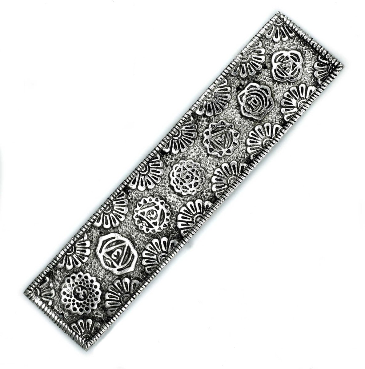 Gepolijste aluminium chakra lange wierookhouder 23 cm