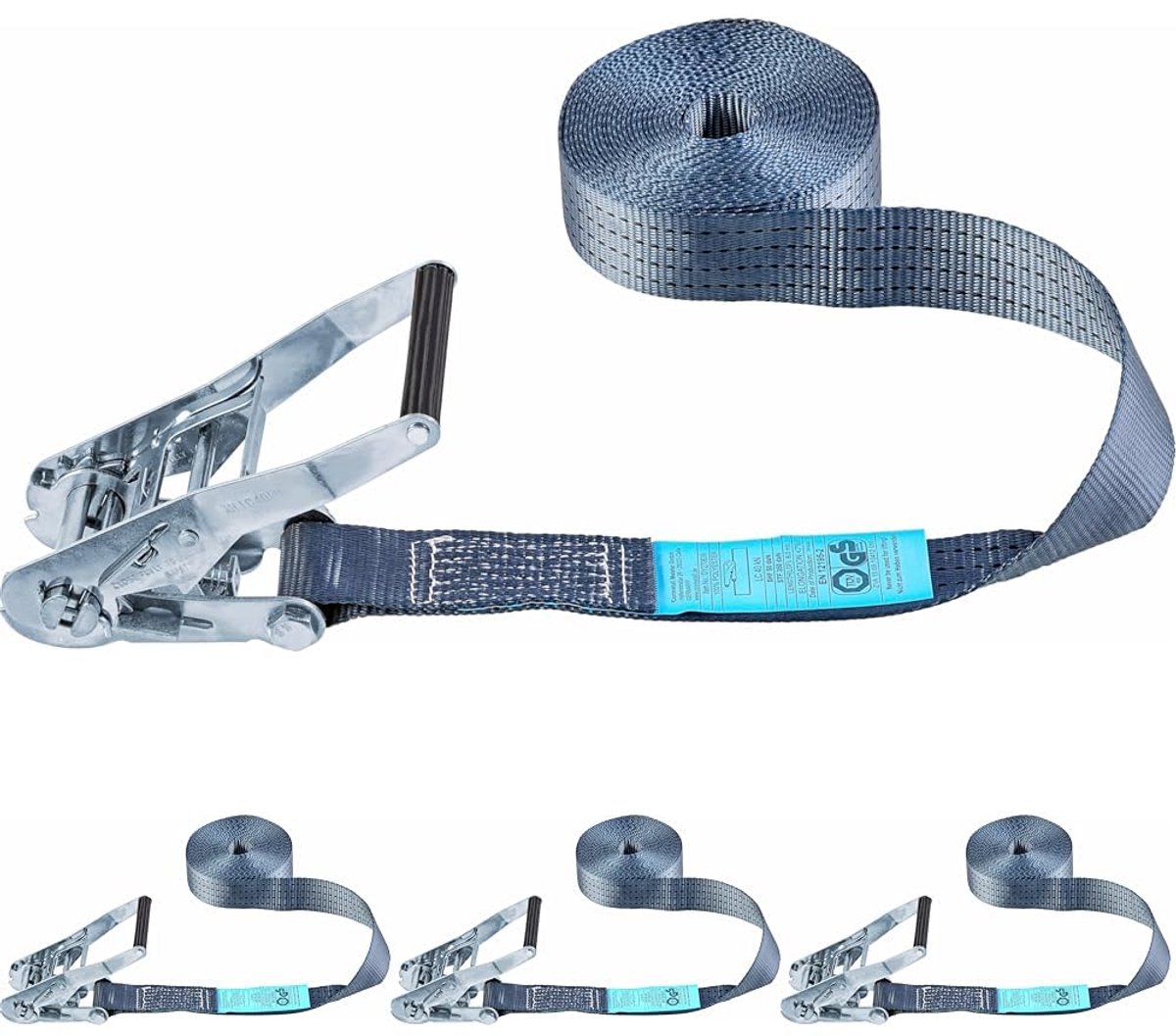 Spanband - Eendelig - Met spanratel, zonder haken - Voor ladingzekering - 4000 kg maximale belasting - 8 meter x 50 mm - Set van 4