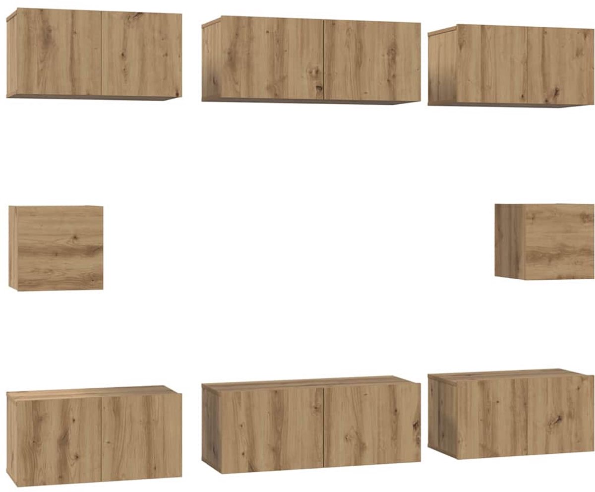 vidaXL - Tv-meubelset - 8 - pcs - Artisan - Eiken - Bewerkt - hout