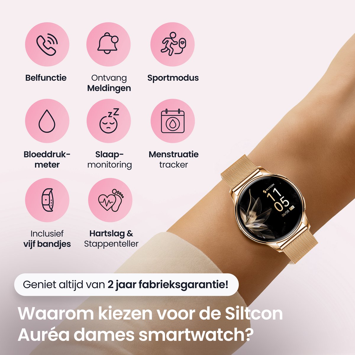 Inwealth Auréa Smartwatch Dames - AMOLED - Inclusief 5 Bandjes - afbeelding 2