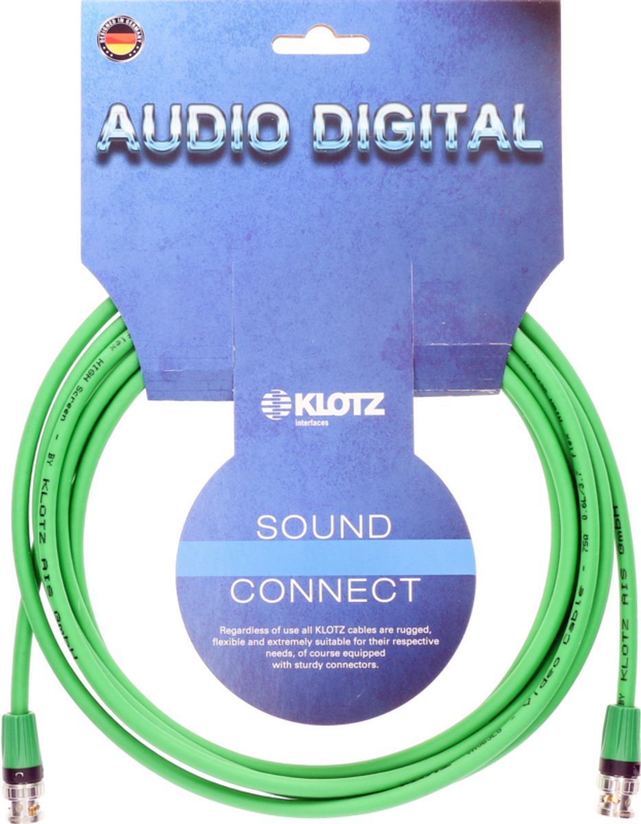Klotz Word Clock/VIdeokabel BNC Male 75 Ohm, 3m, Neutrik, groen - Kabel