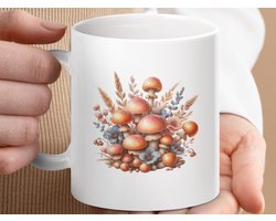 Mok paddestoel bloemen kopje, herfst paddestoel mok, botanische mok, bos mok, paddestoel kunst, herfst decoratie, koffie mok