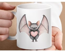 Mok, Cute Bat Mug, Heart Mug, Animal Mug, Kawaii Mug, Gift Mug, Fantasy Mug, Bat Lover Gift, Coffee Mug, Tea Mug, Unique Mugs