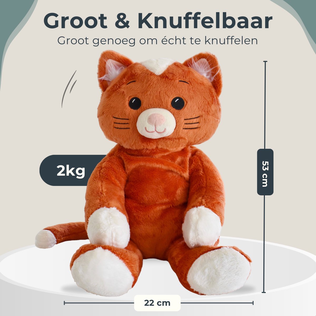 Verzwaringsknuffel Met Hartslag - Kiki de kat - 53cm / 2kg - Verzwaarde Knuffel - Weighted Stuffed Animal - Troostknuffel - Slaapknuffel - Zware Knuffel - Rustgevende Knuffel met Heartbeat - Troostknuffel - Plushie - Voor Kinderen en Volwassenen — afbeelding 7