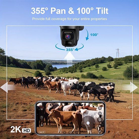 4G LTE Beveiligingscamera – Surveillance Camera – Buiten Camera – Draadloze Camera – Mobiele Beveiliging – 2 Stuks Met 32GB SD & SIM Kaart – 2K Kleurennachtzicht – 360° Draaibare Live View — afbeelding 5