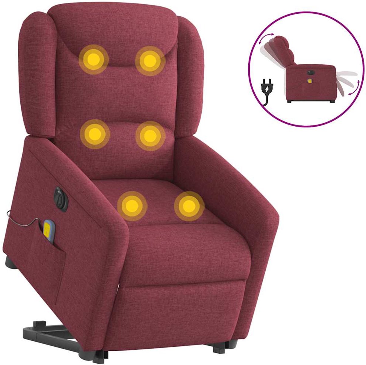 vidaXL Sta-op-massagestoel - elektrisch - verstelbaar - stof - wijnrood