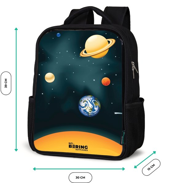 Sac à dos noir - Cartable garçon & fille - Espace avec planètes - Sac à dos scolaire - Cartable enfant - Sac à dos scolaire - Sac à dos enfant