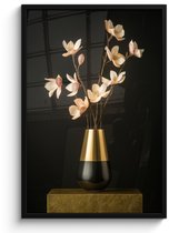 Affiche encadrée - Cadre photo 60x90 cm - Posters - Orné - Bouquet - Goud - Vase - Cadre affiche noir - Décoration - Décoration murale salon - Décoration murale chambre