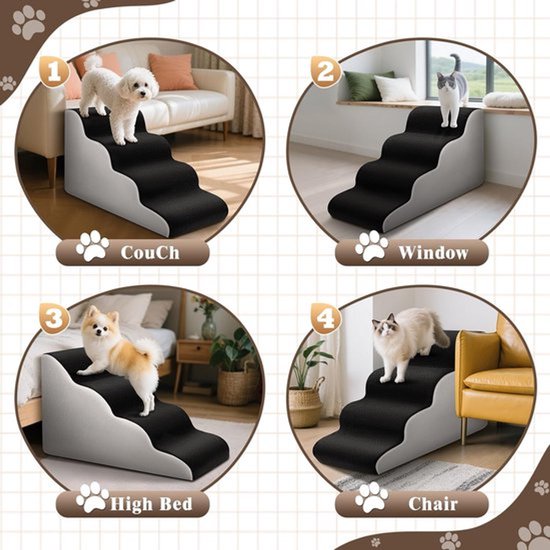 JUOIFIP Huisdierentrap Met 4 Treden – Zacht, Antislip, Wasbaar, Voor Kleine Honden & Katten, 72x41x49 Cm
