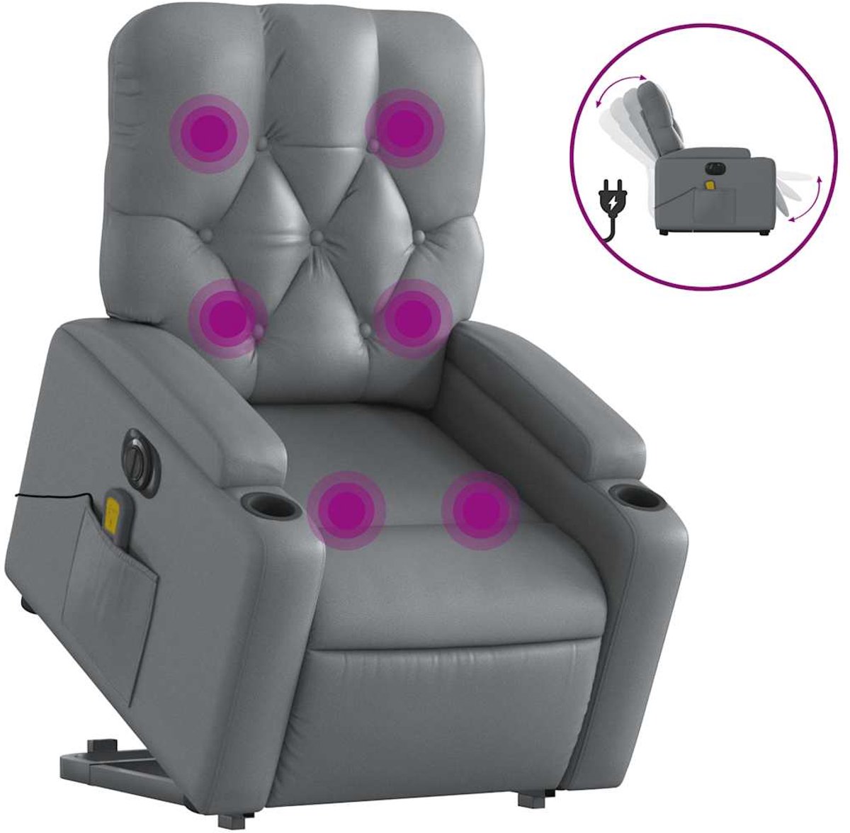 vidaXL Sta-op-massagestoel - elektrisch - kunstleer - grijs