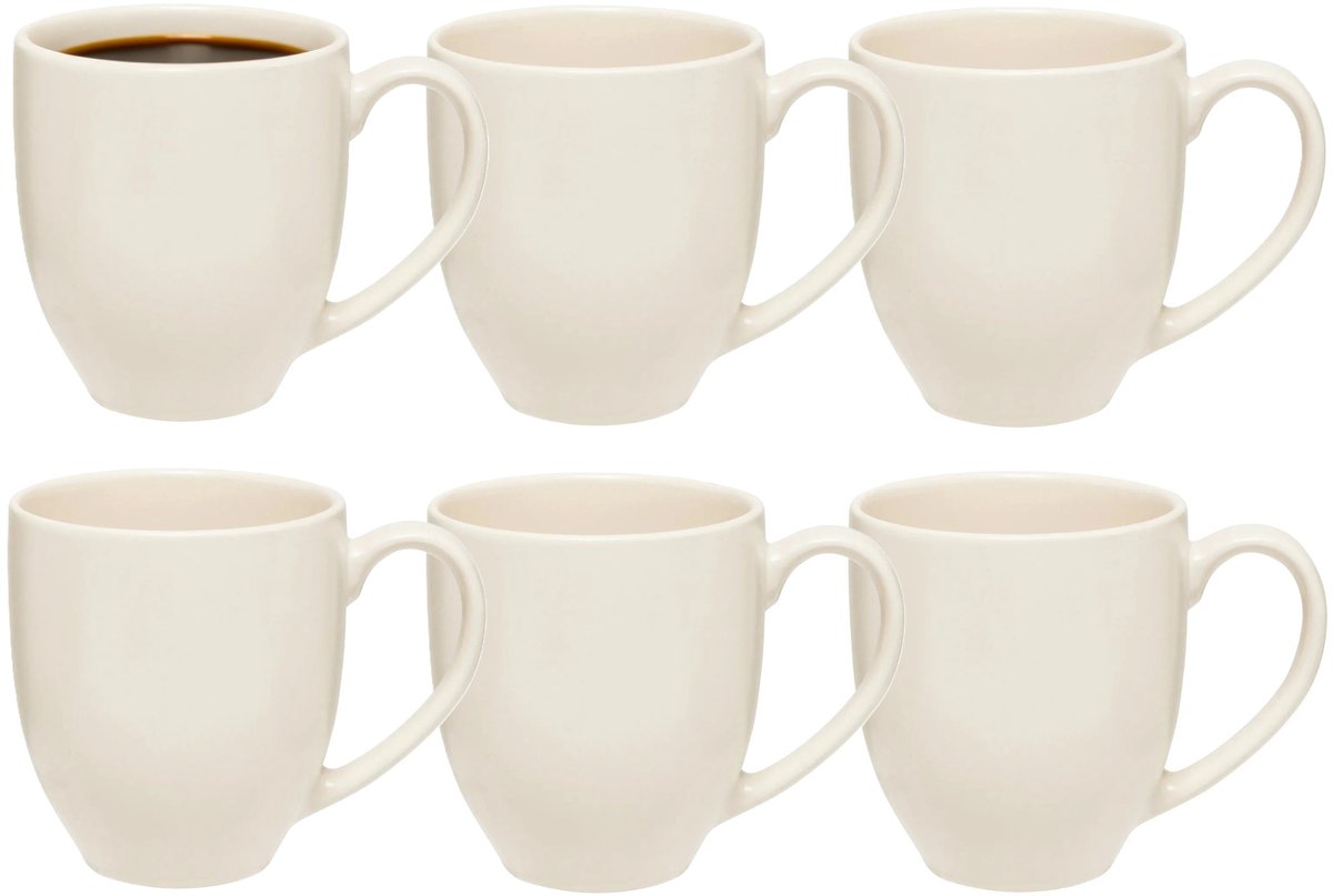 5Five Koffiemokken Venice - 6x stuks - Keramiek - wit - 480 ml - 9 x 11 cm
