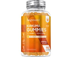 WeightWorld Kurkuma gummies - Met Gember en Zwarte Peper - 2000 mg - 90 gummies voor 3 maanden - Citroensmaak