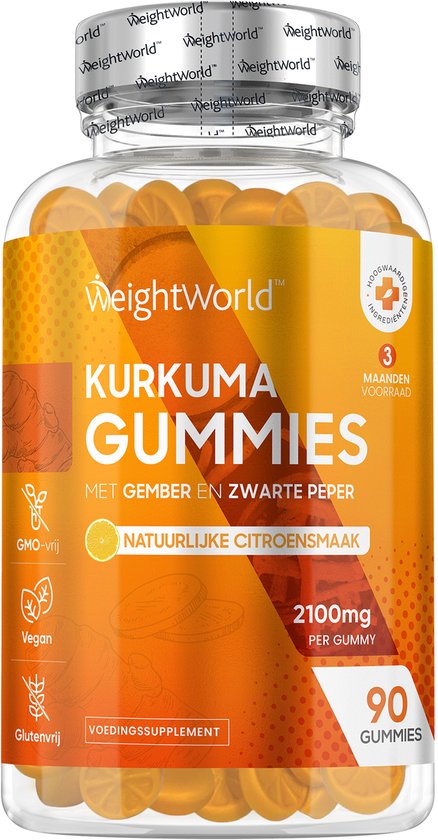 WeightWorld Kurkuma Gummies in citroensmaak, GMO-vrij, vegan, glutenvrij. 90 gummies.