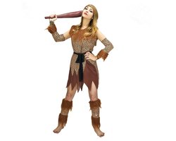 Kostuum Oervrouw Bruin – Inclusief Rok, Bandana, Riem, Armband, Armbeschermers en Beenwarmers – Carnaval & Verkleedkleding – One Size