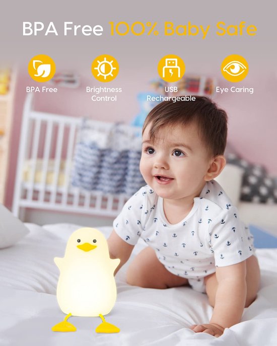 Nachtlicht - sfeerlicht - Cartoon lamp - Oplaadbare bed koplamp - Mood verlichting - Drie versnellingen regeling - Lange voeten eend vorm - Schattig warm - geschikt voor kinderkamers en kinderopvoeding - een geweldig cadeau voor kinderen van Merkloos — afbeelding 5