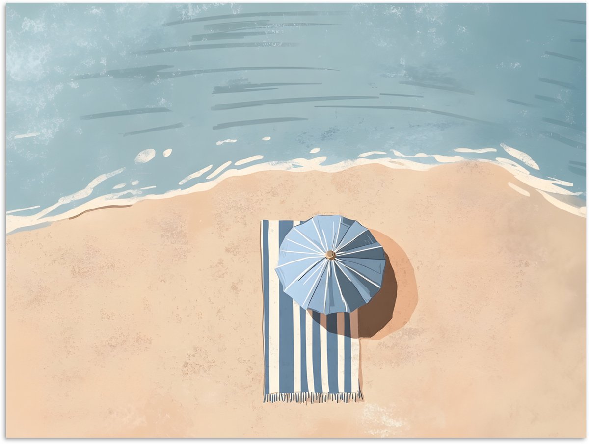 Poster 120x90 cm - Strandlaken - Strepen - Parasol - Strand - Posters - Kamer decoratie -