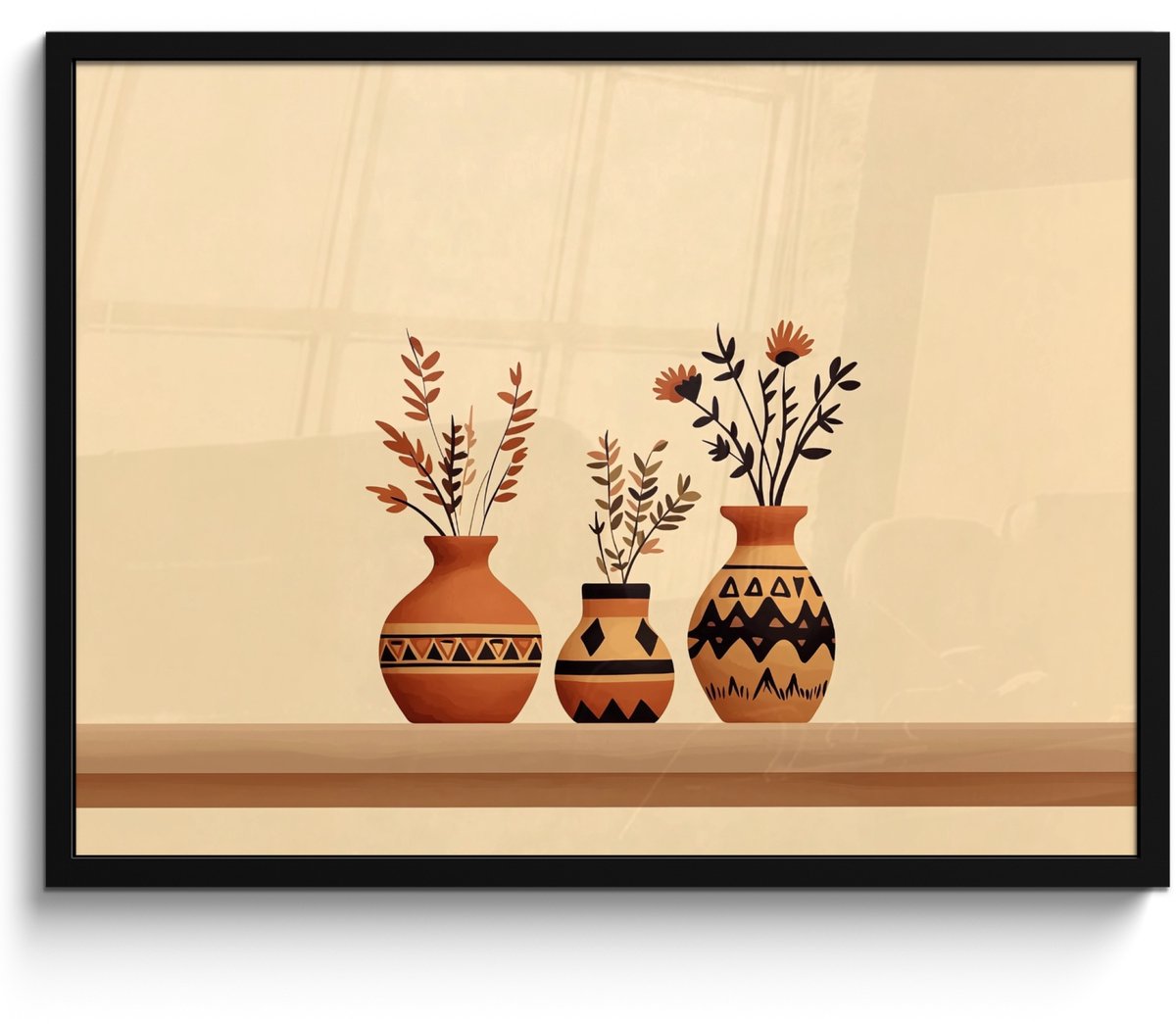 FrameYourWall Poster in lijst - Fotolijst 80x60 cm - Posters - Vazen - Bloemen - Bladeren - Minimalistisch - Posterlijst zwart - Decoratie - Wanddecoratie woonkamer - Muurdecoratie slaapkamer