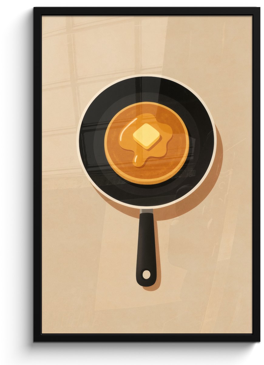 Poster in lijst - Fotolijst 60x90 cm - Posters - Pannenkoek - Koekenpan - Boter - Minimali