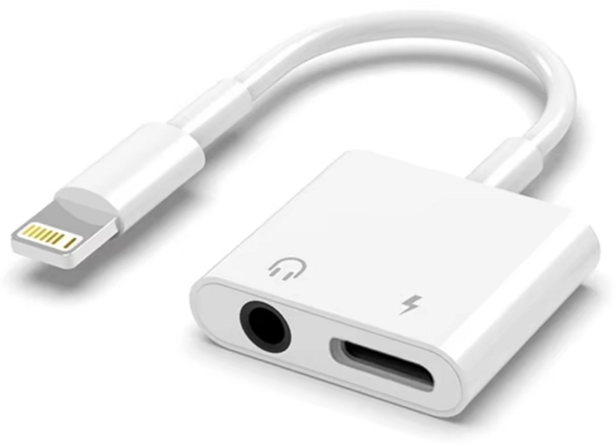 Lightning naar 3,5mm Jack + Lightning Oplaadpoort – 2-in-1 Audio & Opladen Adapter voor iPhone & iPad