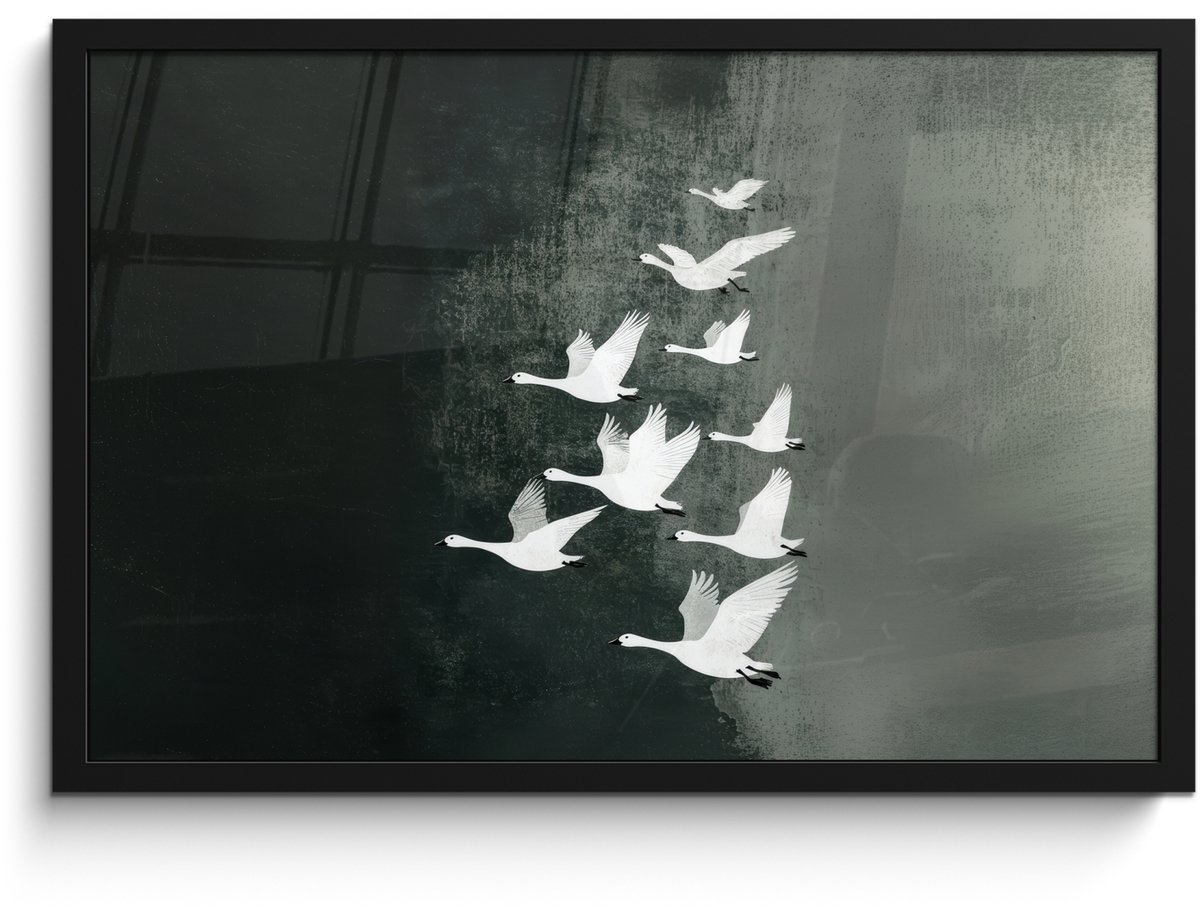 FrameYourWall Poster in lijst - Fotolijst 60x40 cm - Posters - Vogel - Japandi - Groen - Posterlijst zwart - Decoratie - Wanddecoratie woonkamer - Muurdecoratie slaapkamer Vogels