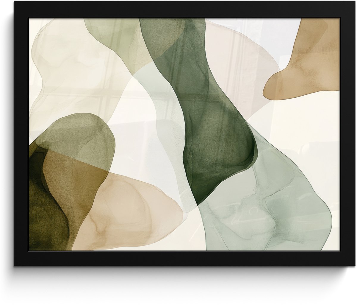 FrameYourWall Poster in lijst - Fotolijst 40x30 cm - Posters - Japandi - Abstract - Groen - Posterlijst zwart - Decoratie - Wanddecoratie woonkamer - Muurdecoratie slaapkamer