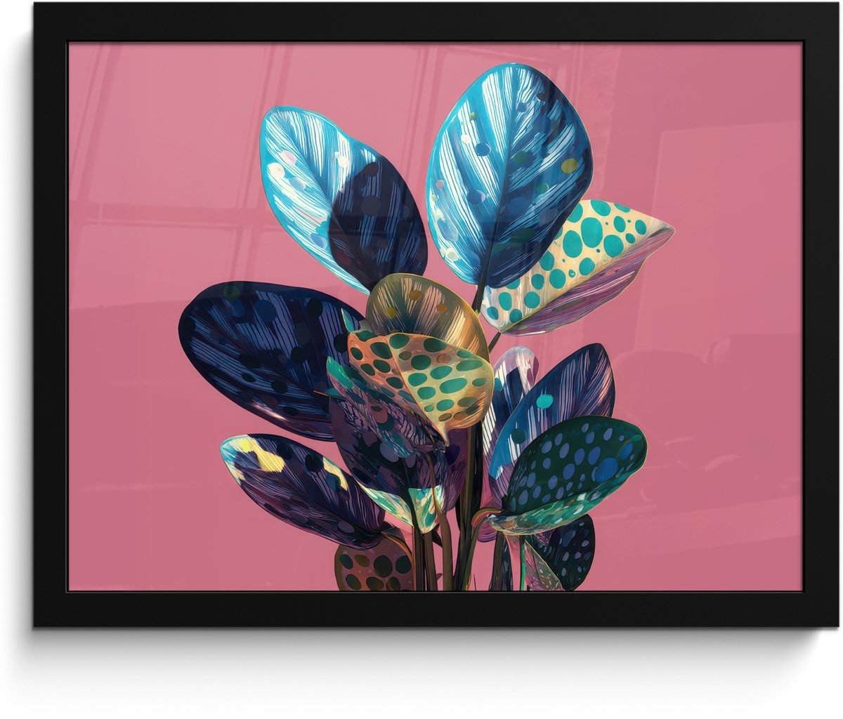 FrameYourWall Poster in lijst - Fotolijst 40x30 cm - Posters - Plant - Bladeren - Stippen - Abstract - Posterlijst zwart - Decoratie - Wanddecoratie woonkamer - Muurdecoratie slaapkamer