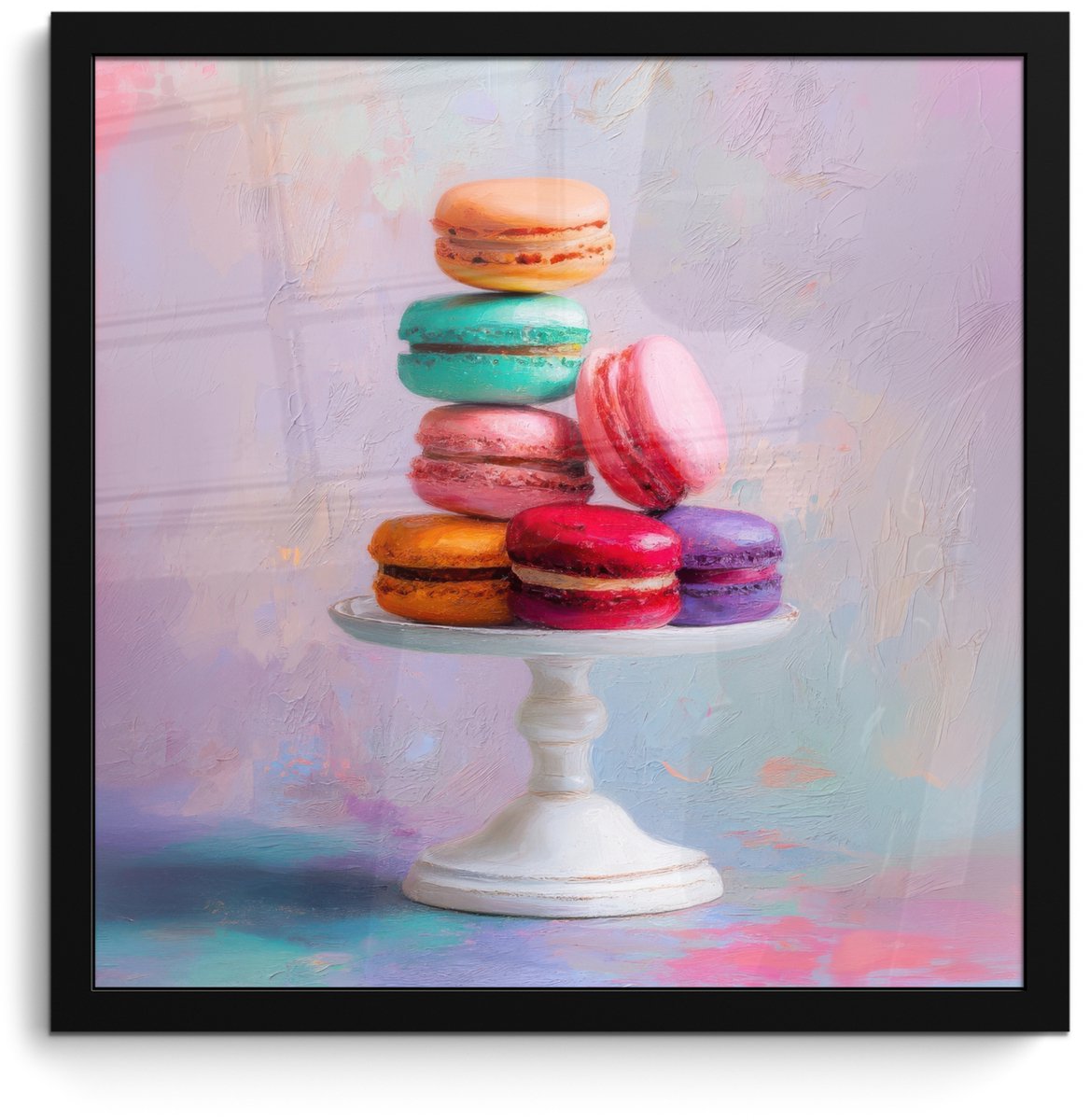 FrameYourWall Poster in lijst - Fotolijst 40x40 cm - Posters - Macarons - Schaal - Pastel - Kleurrijk - Posterlijst zwart - Decoratie - Wanddecoratie woonkamer - Muurdecoratie slaapkamer