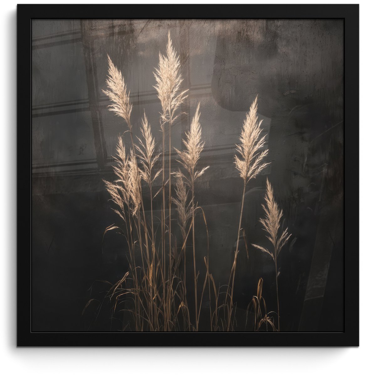 FrameYourWall Poster in lijst - Fotolijst 40x40 cm - Posters - Siergras - Pluimen - Verlichting - Zwart - Posterlijst zwart - Decoratie - Wanddecoratie woonkamer - Muurdecoratie slaapkamer
