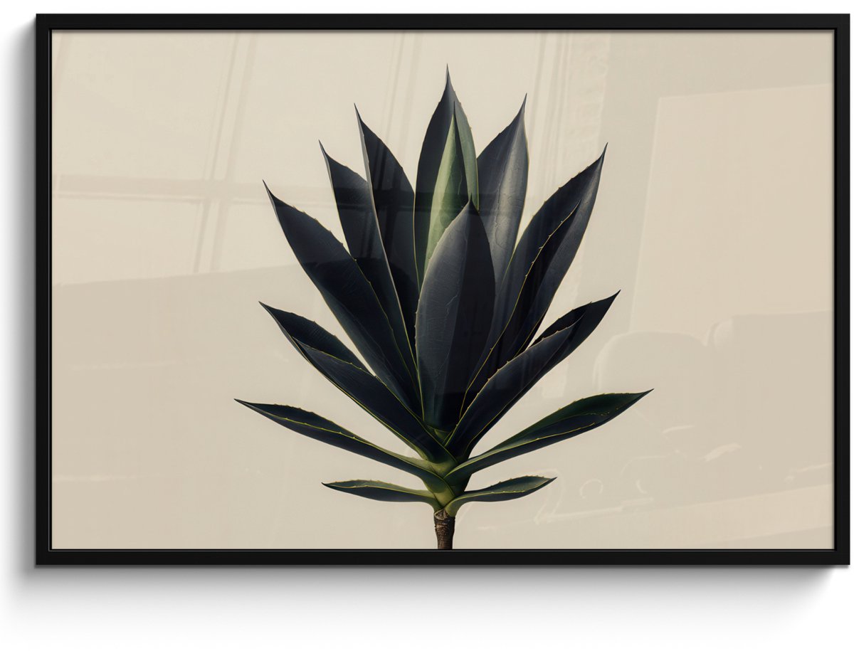 FrameYourWall Poster in lijst - Fotolijst 120x80 cm - Posters - Agaveplant - Symmetrisch - Groen - Posterlijst zwart - Decoratie - Wanddecoratie woonkamer - Muurdecoratie slaapkamer