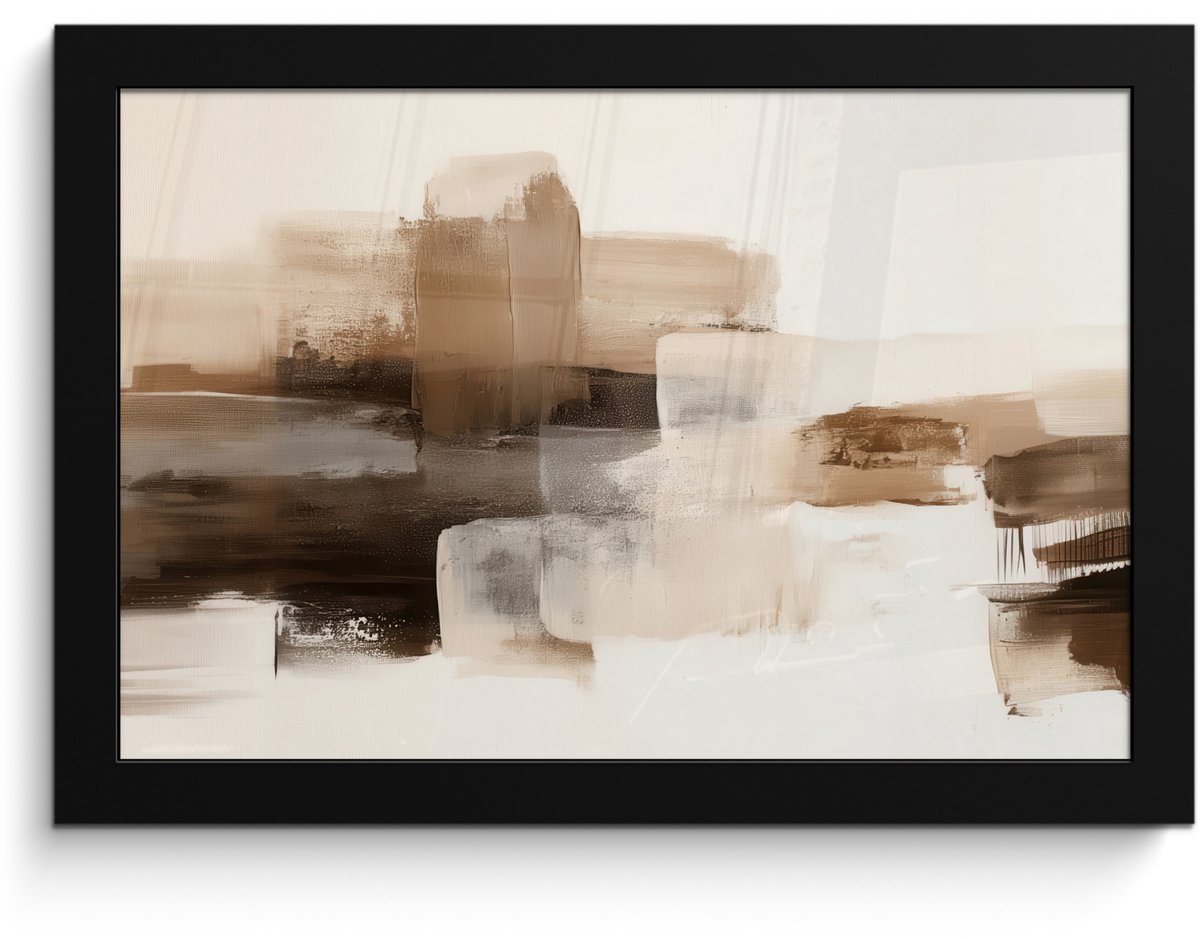 FrameYourWall Poster in lijst - Fotolijst 30x20 cm - Posters - Penseelstreken - Abstract landschap - Rust - Posterlijst zwart - Decoratie - Wanddecoratie woonkamer - Muurdecoratie slaapkamer