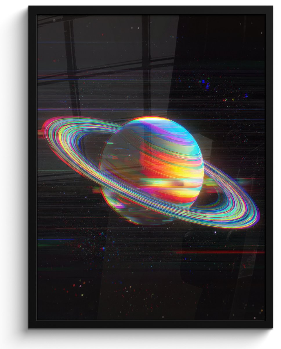 FrameYourWall Poster in lijst - Fotolijst 60x80 cm - Posters - Planeet - Cirkel - Kleurrijk - Posterlijst zwart - Decoratie - Wanddecoratie woonkamer - Muurdecoratie slaapkamer