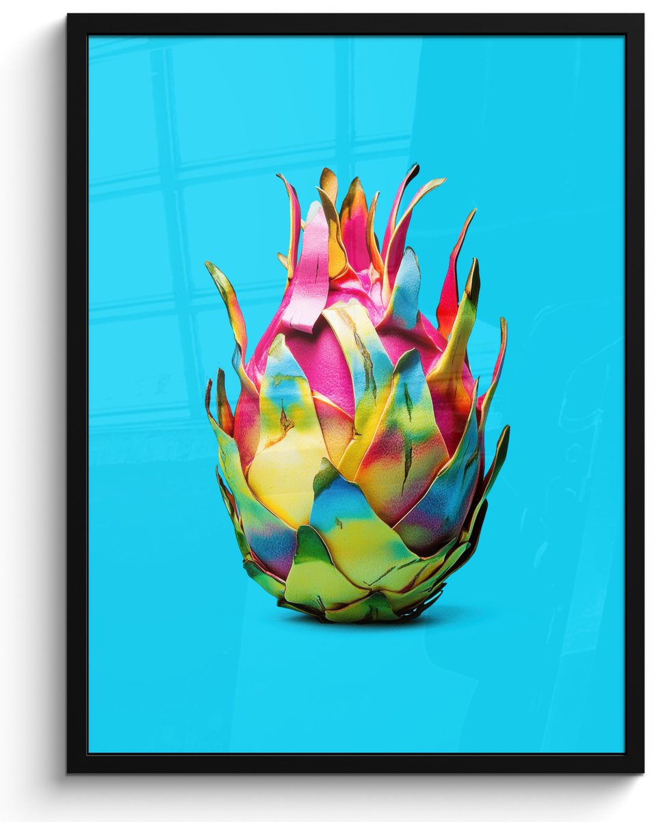FrameYourWall Poster in lijst - Fotolijst 60x80 cm - Posters - Drakenfruit - Blauw - Levendig - Posterlijst zwart - Decoratie - Wanddecoratie woonkamer - Muurdecoratie slaapkamer