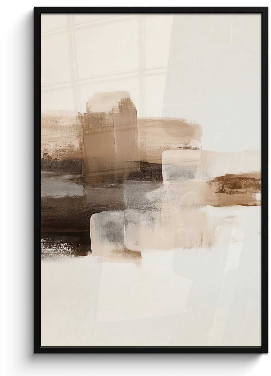FrameYourWall Poster in lijst - Fotolijst 80x120 cm - Posters - Penseelstreken - Abstract landschap - Rust - Posterlijst zwart - Decoratie - Wanddecoratie woonkamer - Muurdecoratie slaapkamer