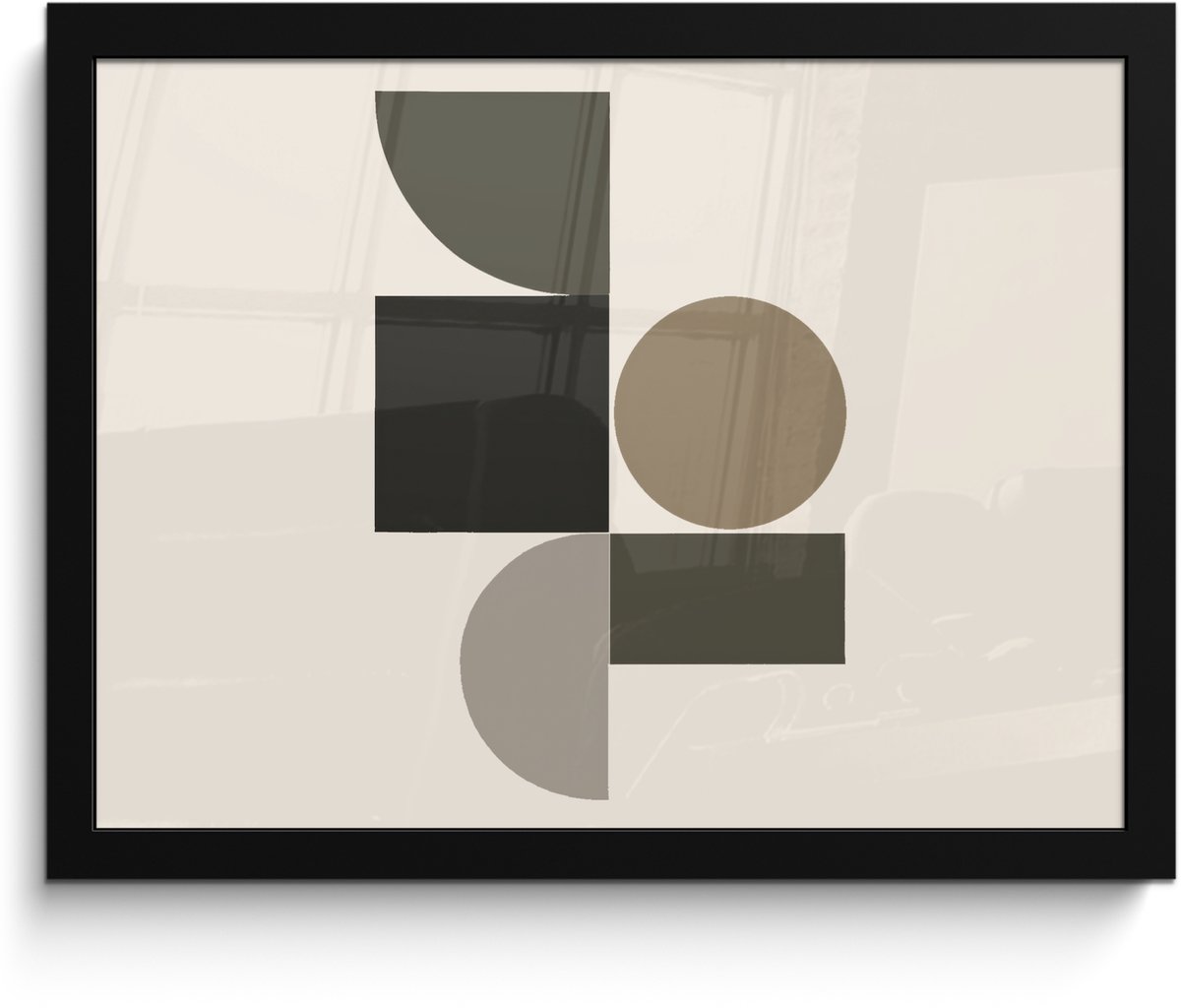 FrameYourWall Poster in lijst - Fotolijst 40x30 cm - Posters - Aardetinten - Abstracte compositie - Eenvoudige vormen - Posterlijst zwart - Decoratie - Wanddecoratie woonkamer - Muurdecoratie slaapkamer Aardetinten - Vormen