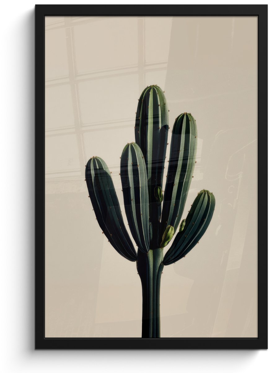 FrameYourWall Poster in lijst - Fotolijst 40x60 cm - Posters - Cactus - Subtiel - Groen - Posterlijst zwart - Decoratie - Wanddecoratie woonkamer - Muurdecoratie slaapkamer