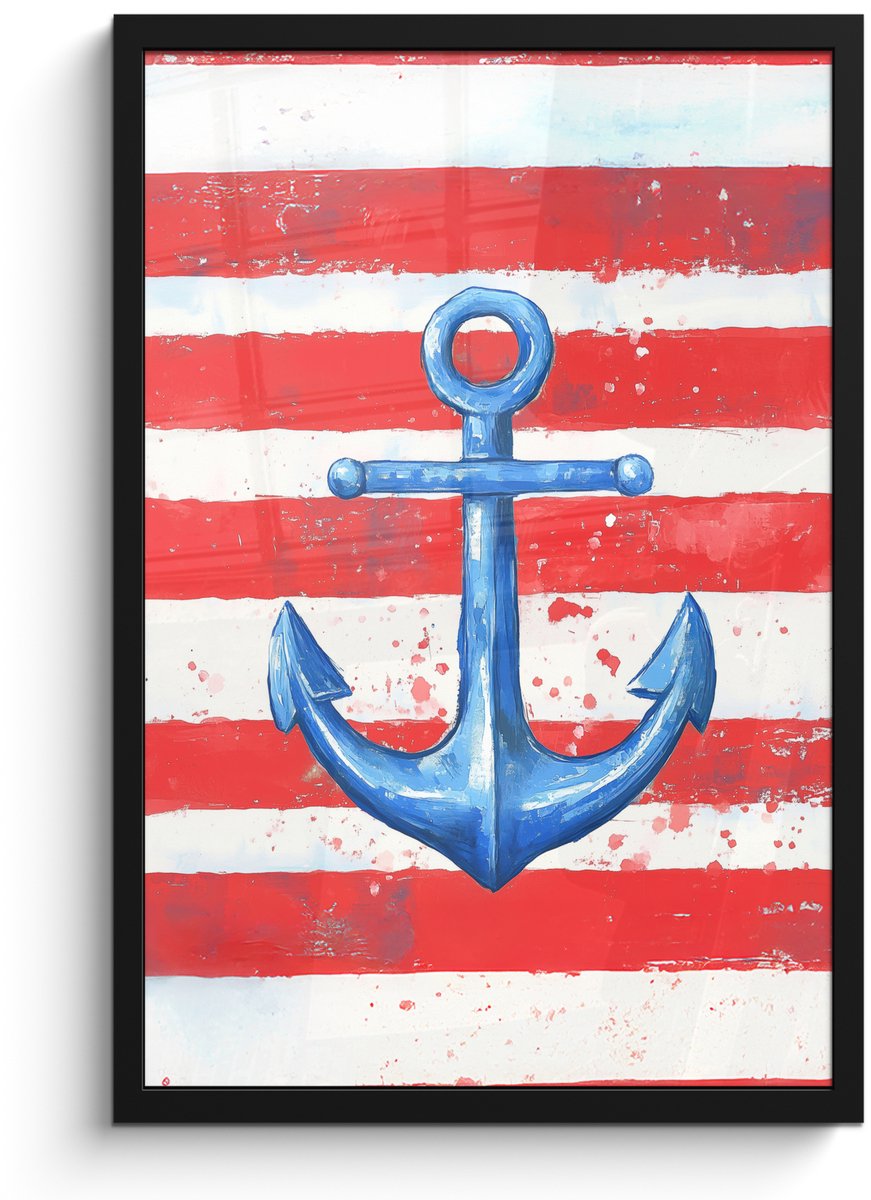FrameYourWall Poster in lijst - Fotolijst 40x60 cm - Posters - Anker - Verfspatten - Rood - Blauw - Posterlijst zwart - Decoratie - Wanddecoratie woonkamer - Muurdecoratie slaapkamer