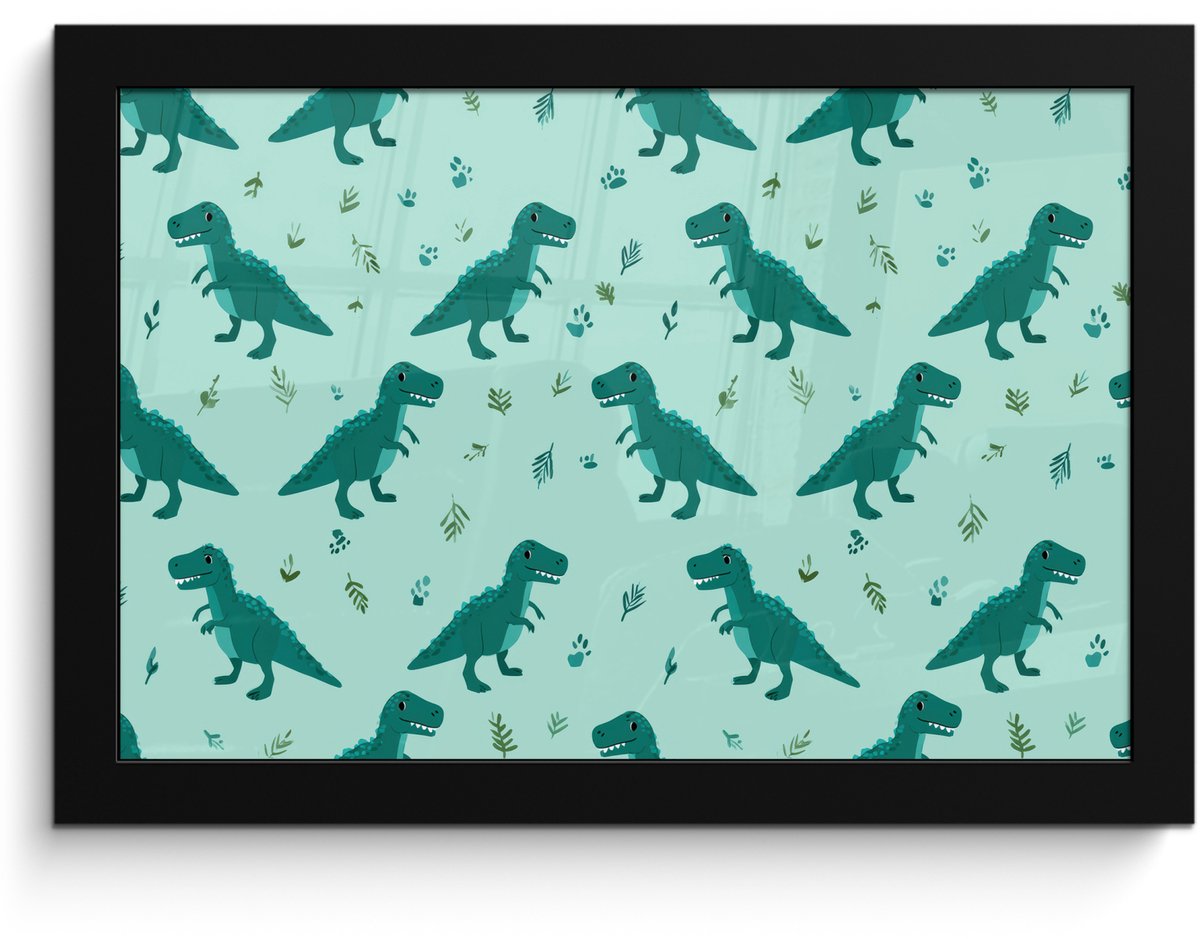 FrameYourWall Poster in lijst - Fotolijst 30x20 cm - Posters - Donkergroen - Dinosaurussen - Afdrukken - Bladeren - Posterlijst zwart - Decoratie - Wanddecoratie woonkamer - Muurdecoratie slaapkamer Dinosaurussen - Bladeren
