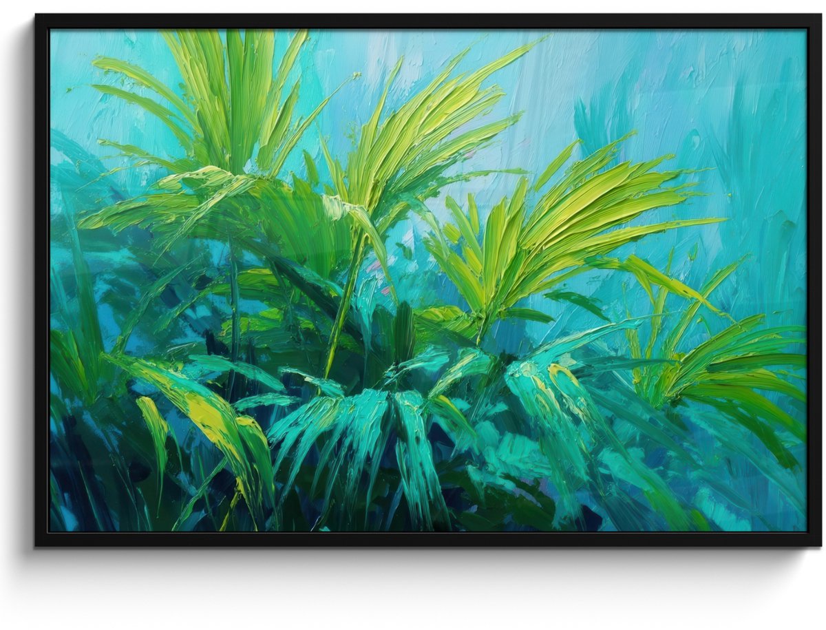 FrameYourWall Poster in lijst - Fotolijst 120x80 cm - Posters - Bladeren - Groen - Schilderij - Abstract - Posterlijst zwart - Decoratie - Wanddecoratie woonkamer - Muurdecoratie slaapkamer