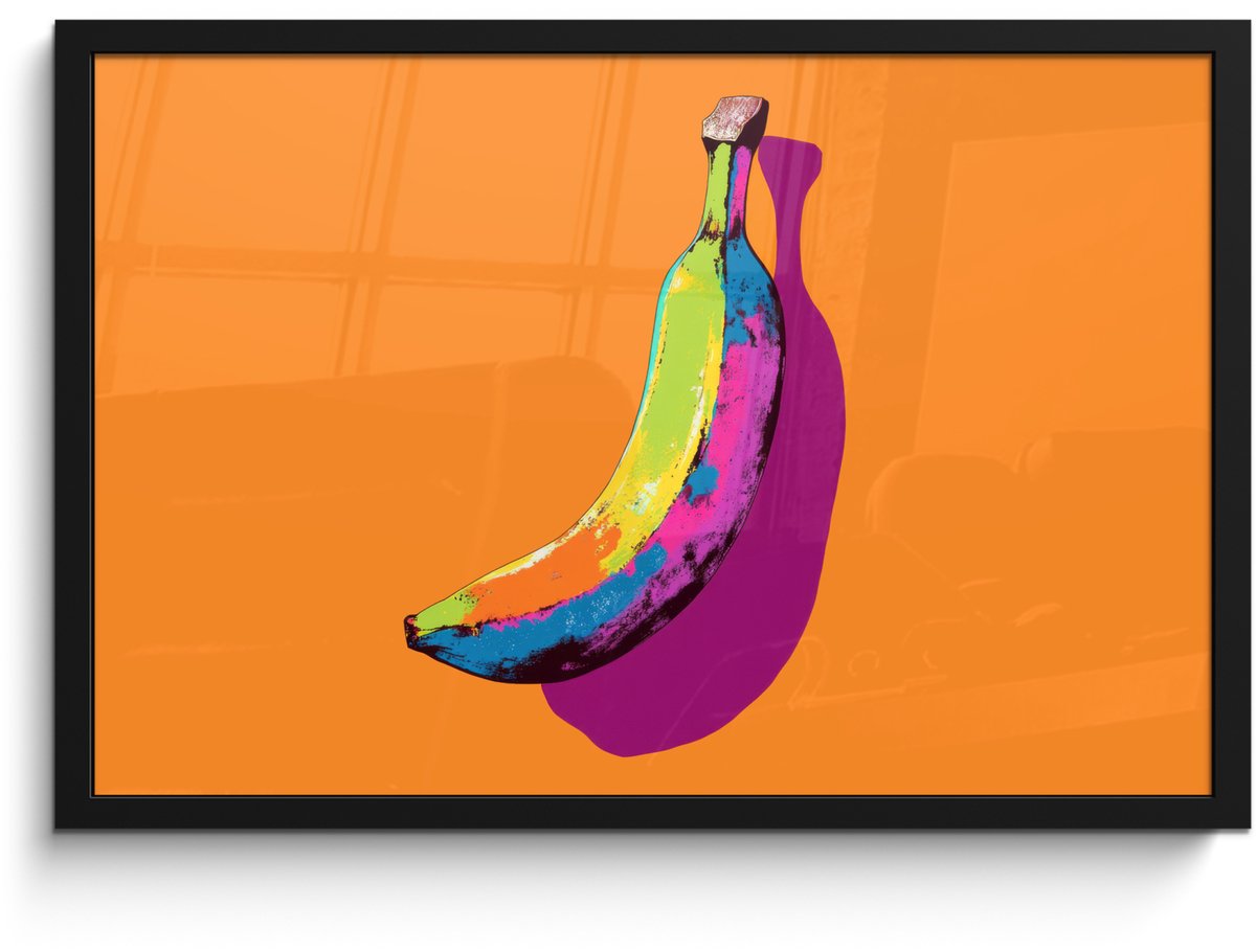 FrameYourWall Poster in lijst - Fotolijst 60x40 cm - Posters - Felle kleuren - Banaan - popart - Posterlijst zwart - Decoratie - Wanddecoratie woonkamer - Muurdecoratie slaapkamer