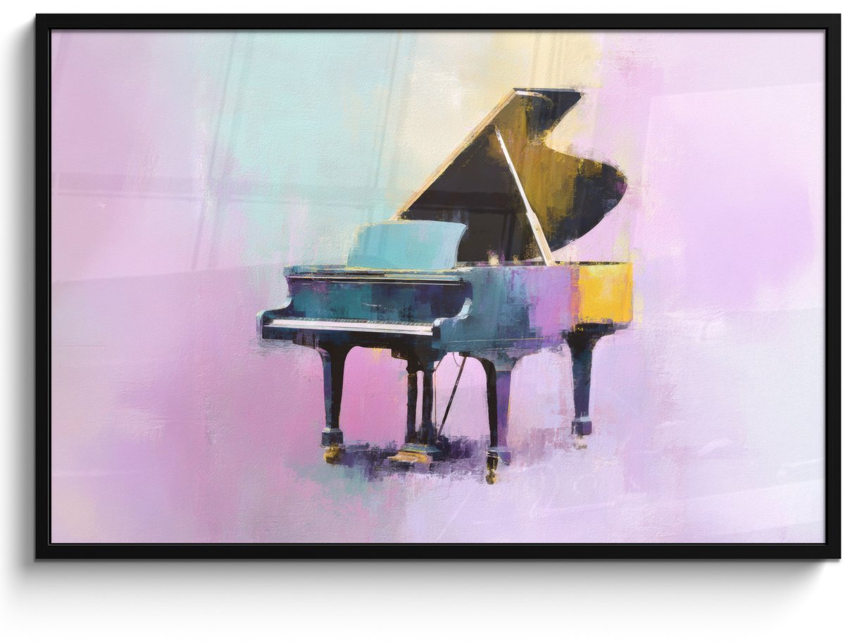 FrameYourWall Poster in lijst - Fotolijst 120x80 cm - Posters - Piano - Pastel - Elegant - Dromerig - Posterlijst zwart - Decoratie - Wanddecoratie woonkamer - Muurdecoratie slaapkamer