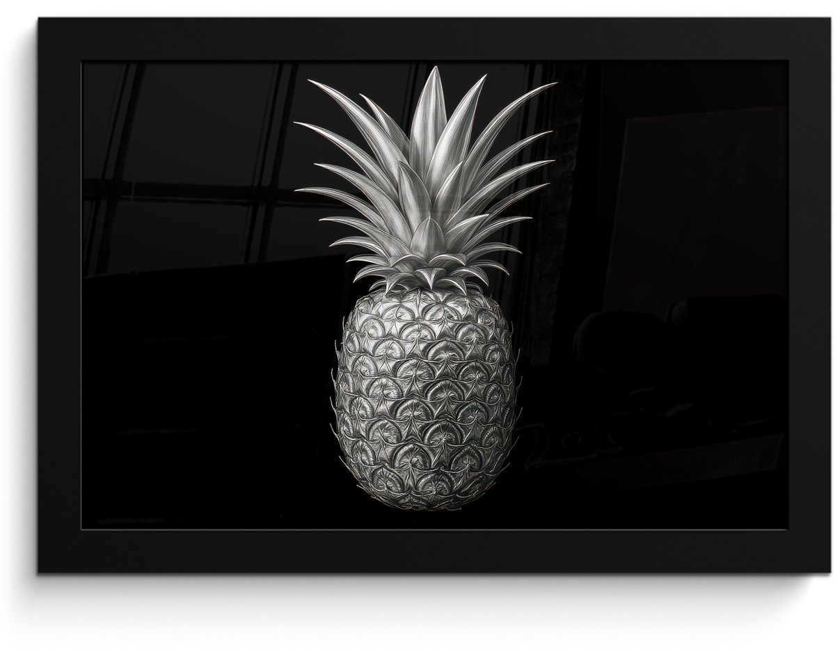 FrameYourWall Poster in lijst - Fotolijst 30x20 cm - Posters - Ananas - Gedetailleerd - Bladeren - Posterlijst zwart - Decoratie - Wanddecoratie woonkamer - Muurdecoratie slaapkamer