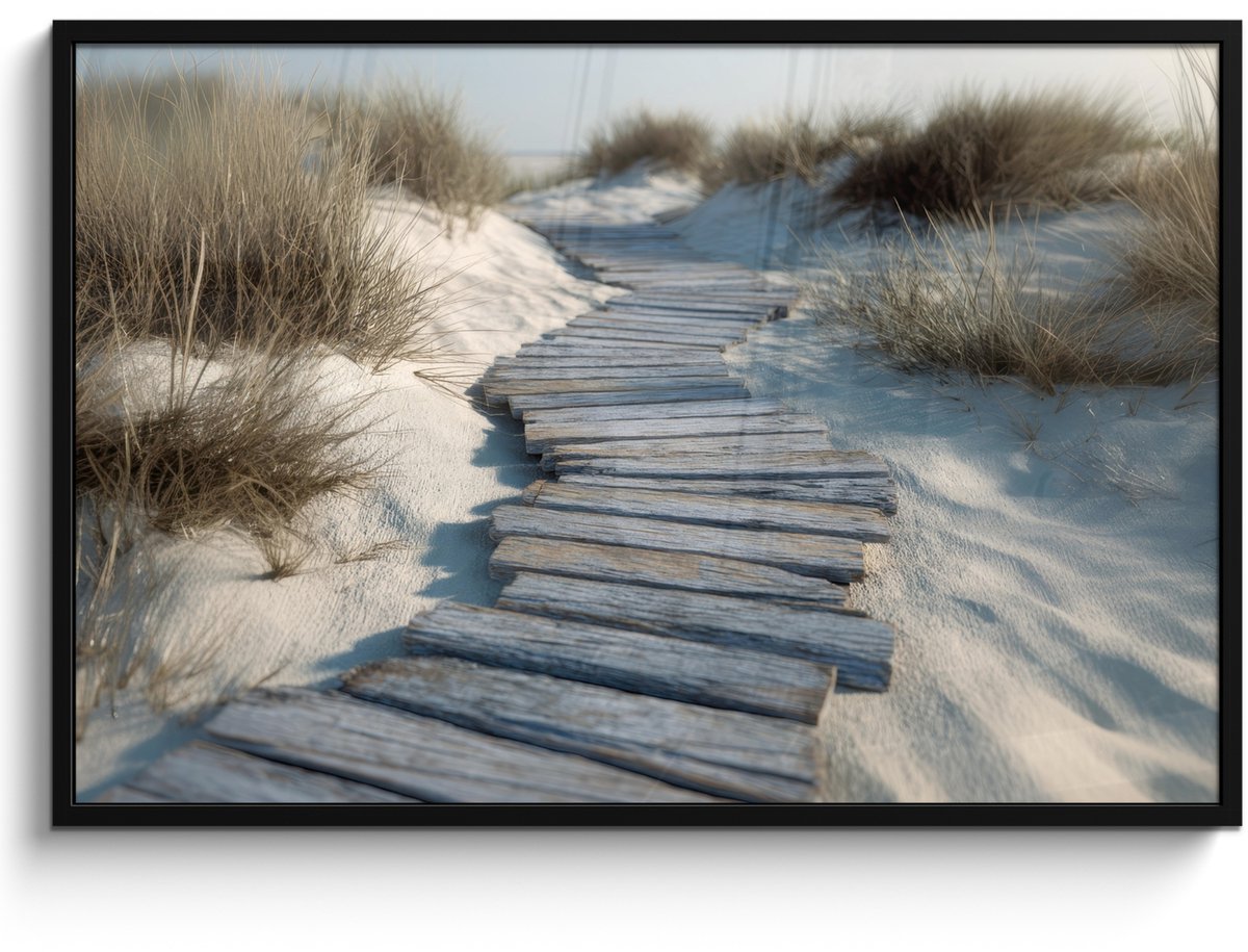 FrameYourWall Poster in lijst - Fotolijst 120x80 cm - Posters - Pad - Planken - Duinen - Gras - Posterlijst zwart - Decoratie - Wanddecoratie woonkamer - Muurdecoratie slaapkamer Pad - Duinen